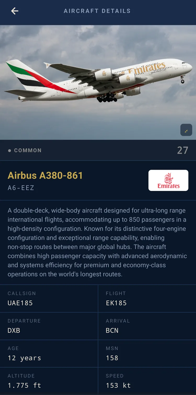 AeroQuest aircraft detail screen