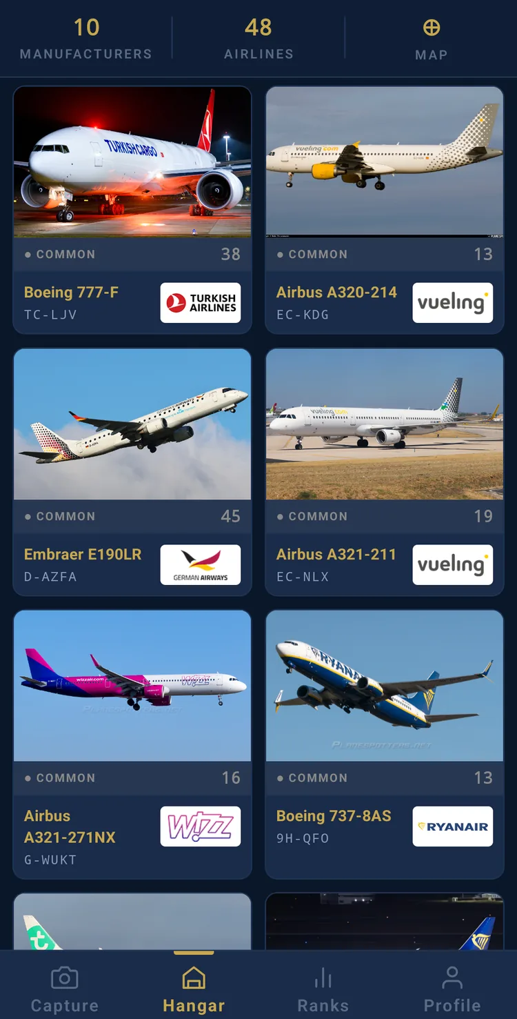 AeroQuest hangar collection screen